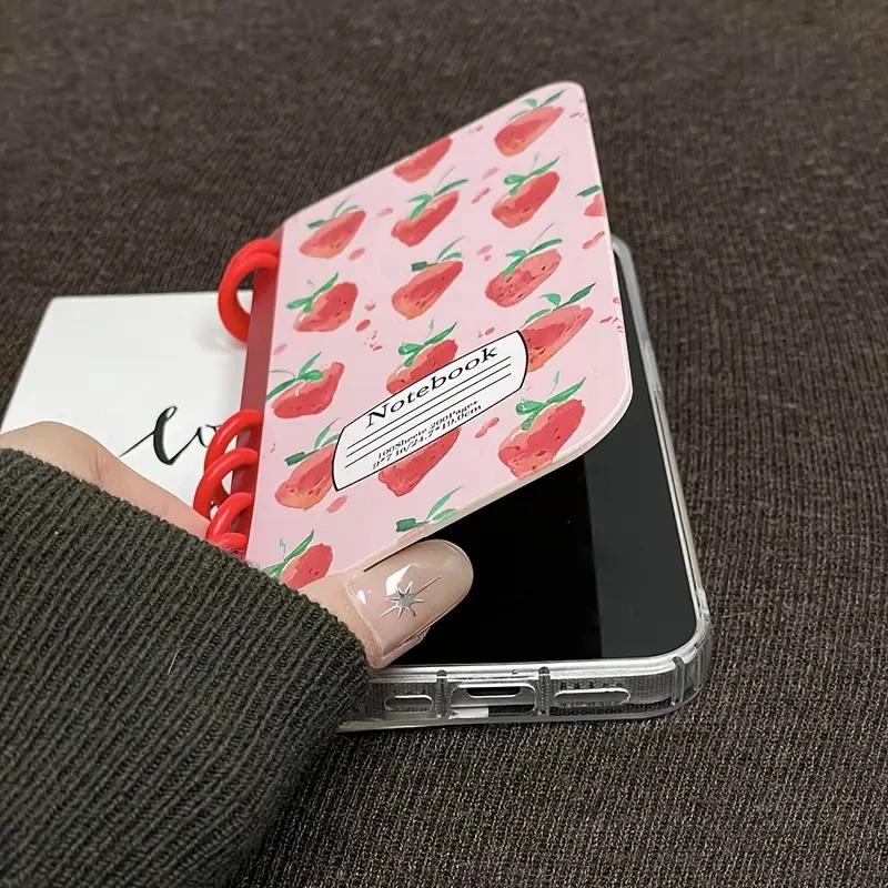Милый чехол-раскладушка с клубникой для iPhone 17 Air 16 15 14 13 12 11 Pro Max Plus, в форме блокнота-спирали, противоударный