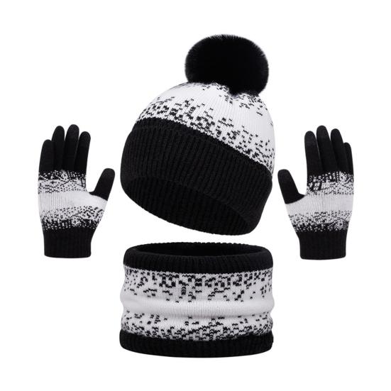3Pcs/Set Winter Hat Scarf Gloves Set Plush Ball Decor Hat Thickened Plush Lining Neck Gaiter Touch Screen Gloves Set