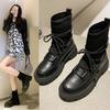 Ботинки мартинсы женские в британском стиле осень 2025 новые черные на платформе утепленные короткие ботинки женские ботинки-носки ботинки Spice Girls