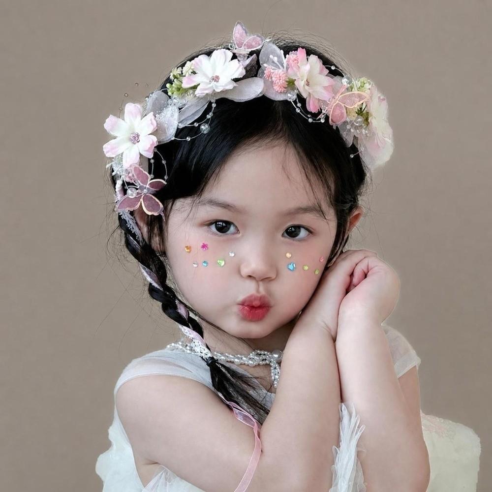 Rhinestone Decor Flower Butterfly Headband Pink Tulle Pearl Headband Tulle Hair Accessory Kids