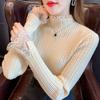 Lace Bottoming Shirt Women's Half Turtleneck Slim Sweater Knitted Top