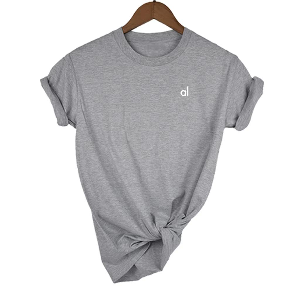 2025AL Спортивная футболка для йоги Женские футболки 100% хлопок Мода Женщины Короткий рукав Бренд Мужские футболки Лето Женские топы