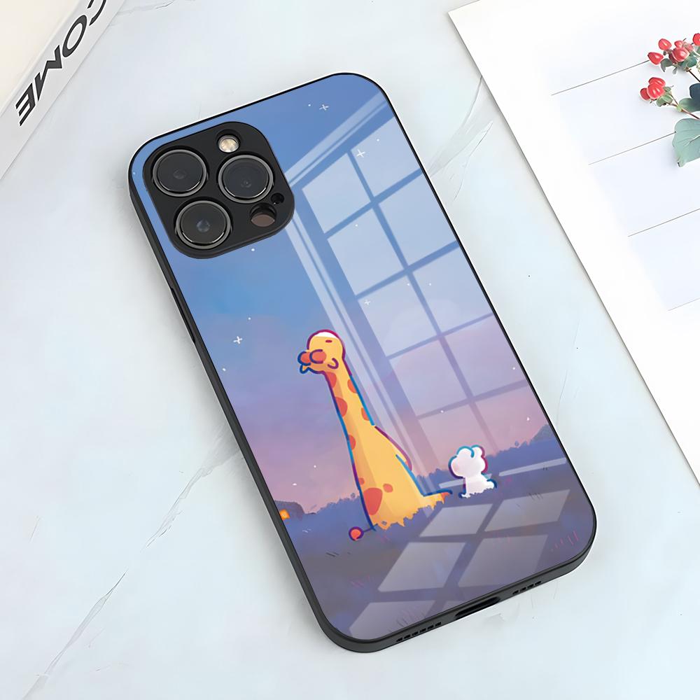Милый Чехол для Телефона с Жирафом Для IPhone 17 Pro Max 15 Pro 16 14 Plus 12 13 Mini 11 Pro Ударопрочный Стеклянный Чехол