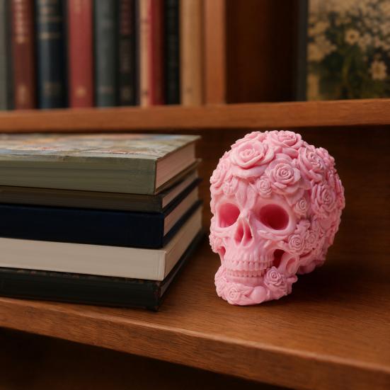 3D Printed Rose Skull Figurine, Durable Plastic Gothic Skull Flowers Sculpture with Detailed Petal And Bone Texture, Matte Finish Halloween Decor Gift