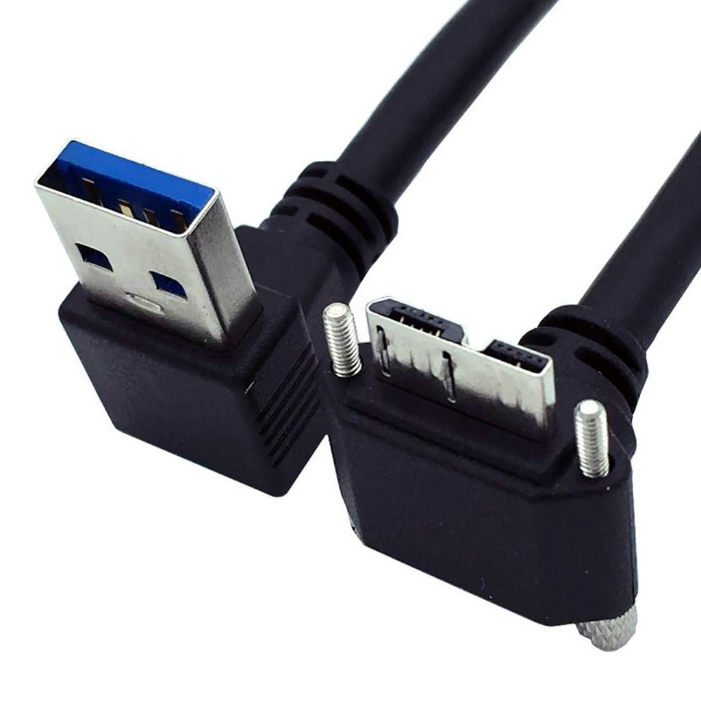U3-078-DN 90 Degree Down Angled USB 3.0 A Male to Micro-B 3.0 Plug Angled Locking Screw Panel Cable 25cm