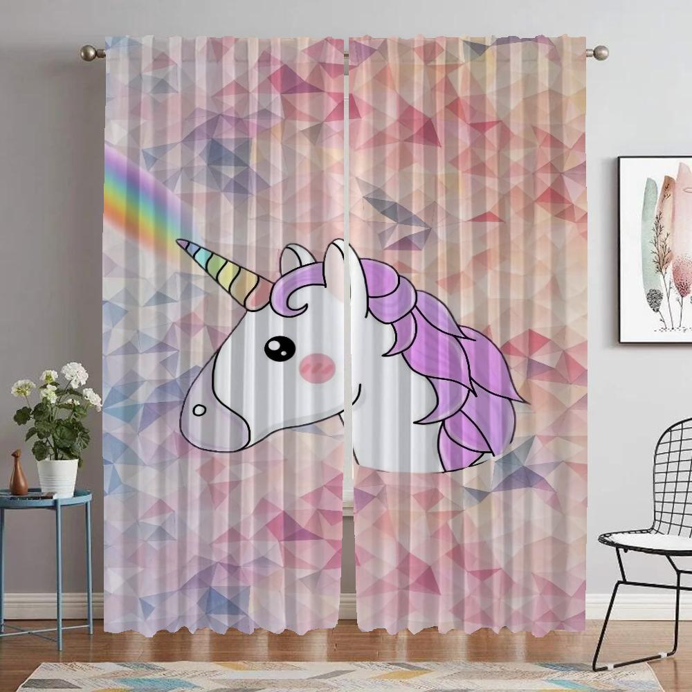 Elegant Room Curtains 2 Pieces Unicorn Modern Living Room Curtains for Camera Partition Window Curtain Shades Tulle for Bedroom