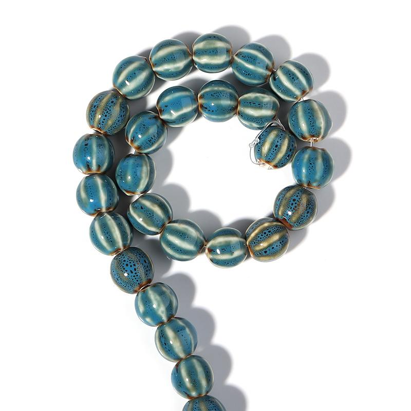 1String 11.5mm Multicolor Pumpkin Shaped Ceramic Beads Loose Striped Round Beads For DIY Charm Bracelet Jewelry Gift Accessories