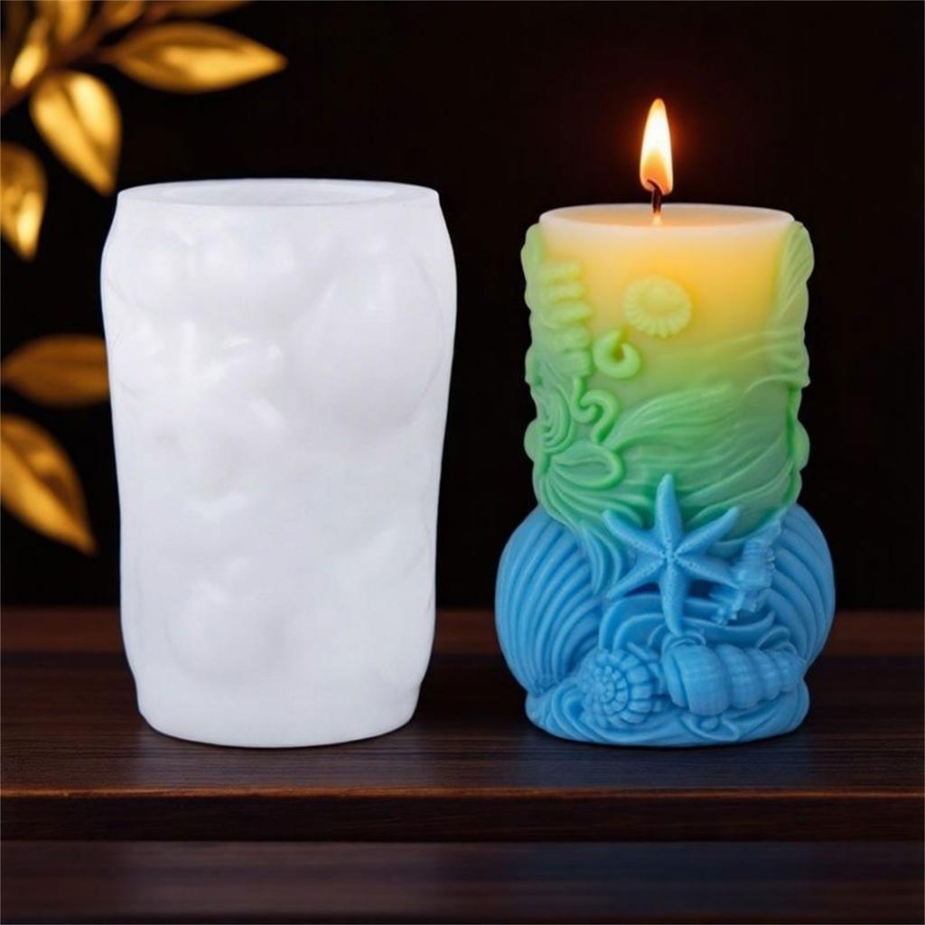 Силиконовая форма на морскую тематику для изготовления свечей из эпоксидной смолы, мыла, шоколада, рельефная цилиндрическая силиконовая форма