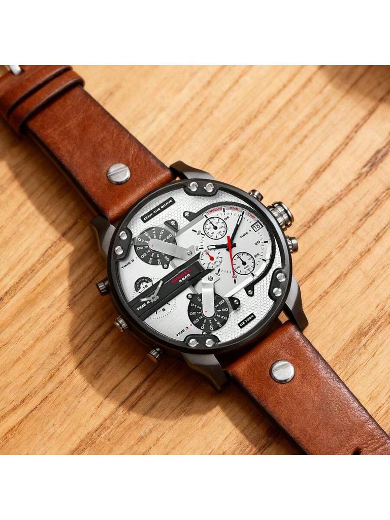 Diesel Мужской хронограф большого размера 57 мм с четырьмя часовыми поясами – Часы с кожаным ремешком, Идеальные для деловых поездок, свиданий и уличного стиля – DZ7394