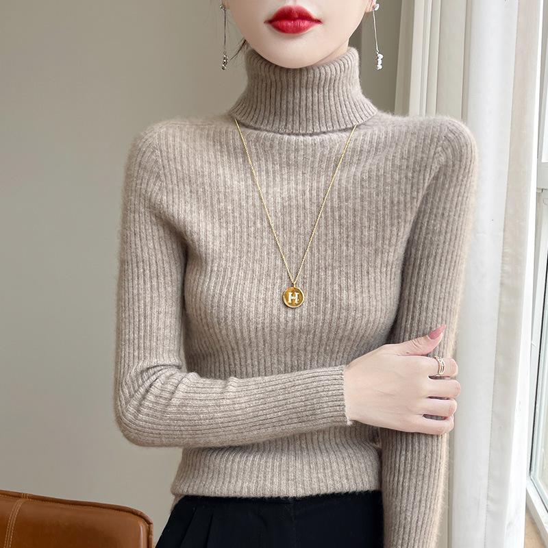 INDFS Women's Fashion Casual Fall Winter Solid Color Print Long Sleeve High Neck Sweaters