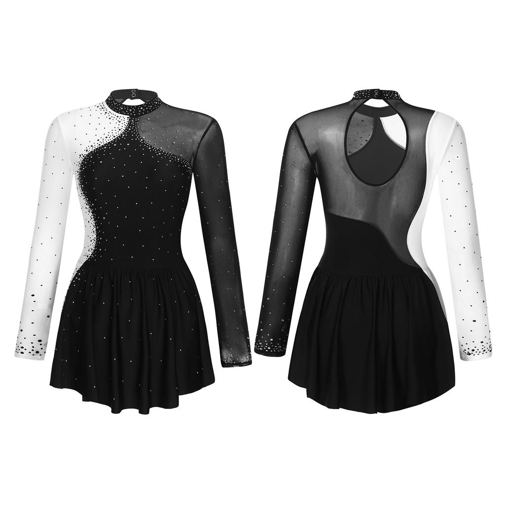 Women's Rhinestone Figure Ice Skating Dress Roller Skating Gymnastic Dance Competition Costume