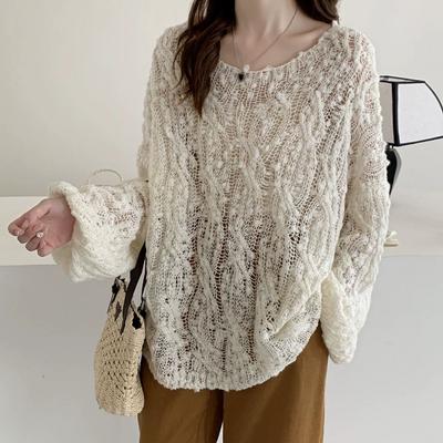 Свитеры Кардиган Осень Носить На Выход Пуловер Женские Принт Круглый Вырез Свитеры Вязание Свободный Розовый Свитер