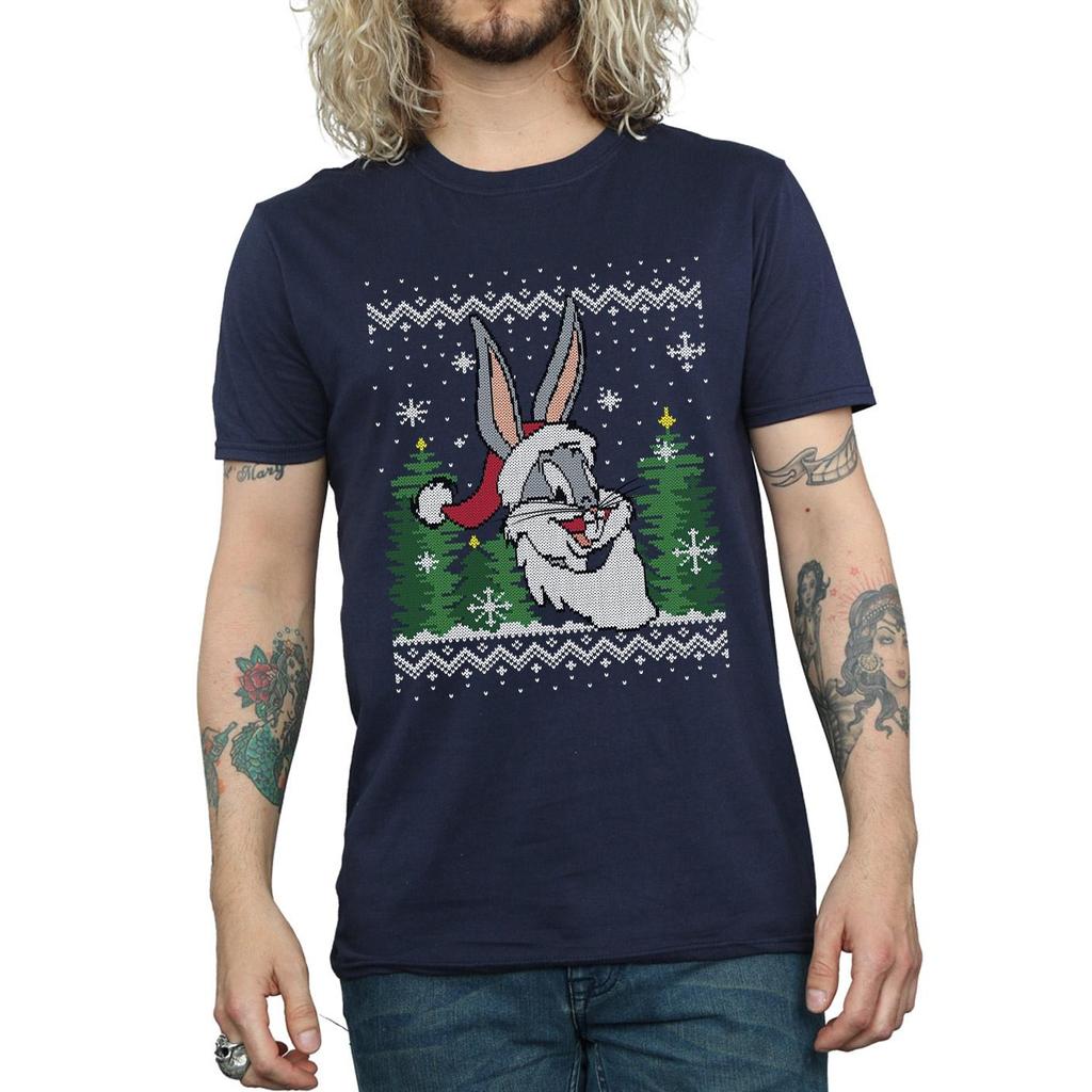 Looney Tunes Mens Bugs Bunny Christmas Fair Isle T-Shirt