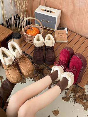 Увеличение роста 7 см термобархатные зимние сапоги женские 2025 новые на толстой подошве с высоким подъемом пушистые сапоги универсальные большие хлопковые туфли