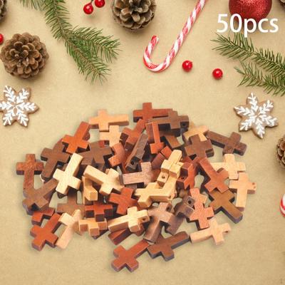 50шт деревянные подвески-крестики, подвески, модные необработанные деревянные бусины, маленькие