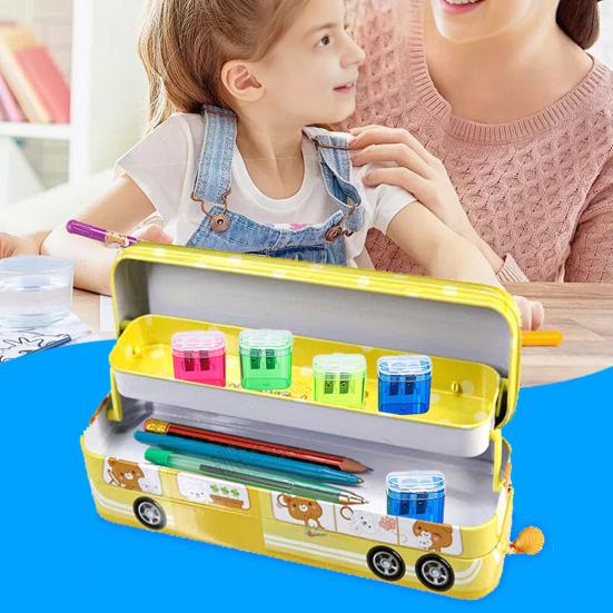 Dual-Hole Pencil Sharpener 4 Color Transparent Plastic Sharpener for Standard Jumbo Pencils Kid-Friendly Portable Pencil Sharpener with Cover