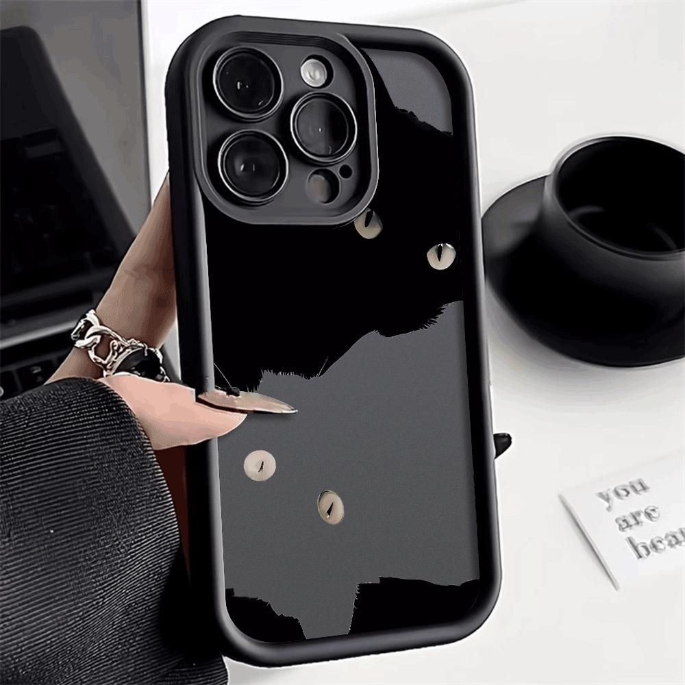 Cute black And White Cat Silicone Phone Case For  iphone 16 15 14 13 12 11 Pro Max Shockproof Soft Shell Cover