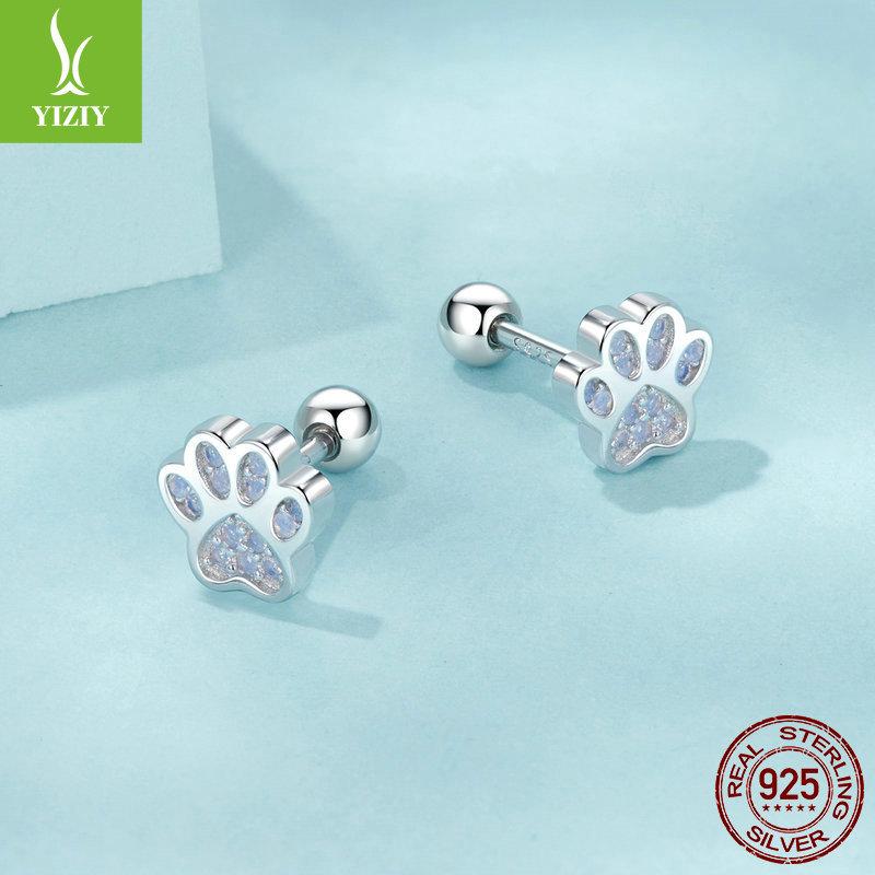 Cute Pet Print Stud Earrings Female, Cute Pink Pet Paw Print S925 Sterling Silver Earrings.