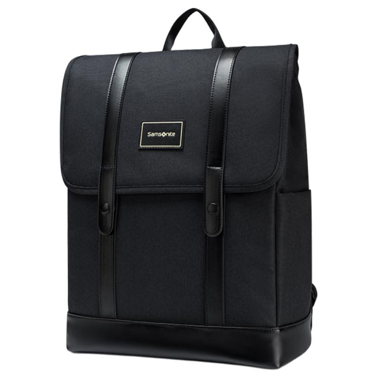 Samsonite Logo Flap Closure Polyester Backpack Unisex Backpack Black 96Q-09031