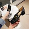 Туфли-лодочки с квадратным носком, женские, 2024, новая корейская версия, толстый каблук, модная женская обувь, низкие туфли на высоком каблуке, обувь Lefu