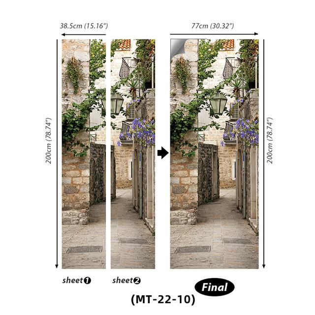 PVC Full Door Stickers Wall Decoration Bedroom Kids Room Cartoon 3D Wallpaper Abstract Line Wardrobe Home Renovation Art Murals