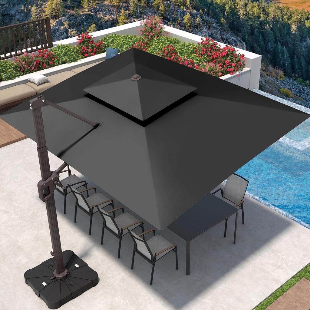 9' X 12' Cantilever Patio Umbrella 360°Rotation Rectangular Outdoor Umbrella, Double Top Large Offset Sun Shade Umbrella