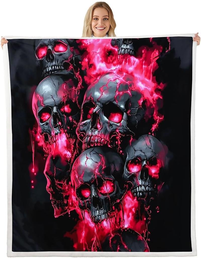 GUOYU Blanket Gothic Skull Fleece Blanket Baby Happy Halloween Sherpa Blanket Ghost Skull Goth Fuzzy Plush Throw for Adults Men WomenHorror