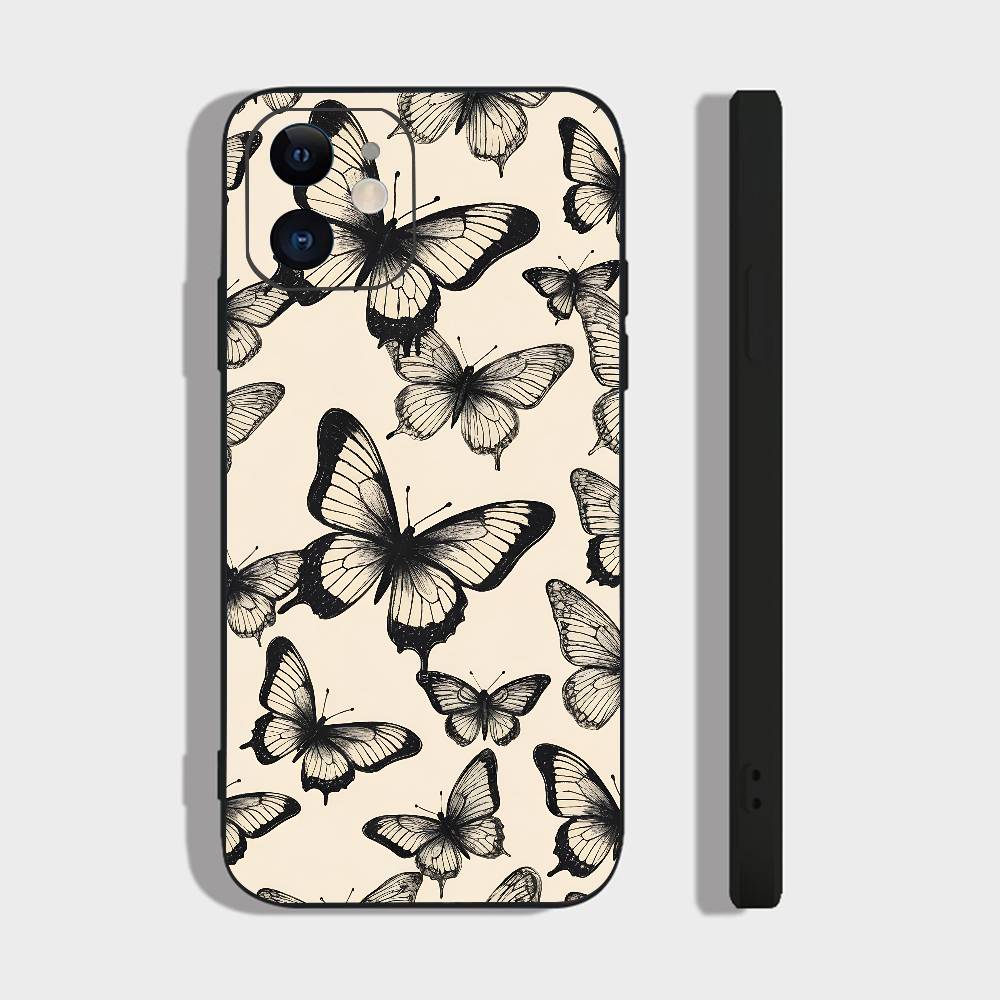 Художественная Бабочка Для IPhone 15 16 14 Plus 13 12 11 17 Pro Max 17 Air Черный Мягкий Чехол Для Телефона