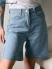 Винтажные летние джинсовые шорты-бермуды для женщин, синие короткие джинсы с высокой талией, женские шорты, лето 2024