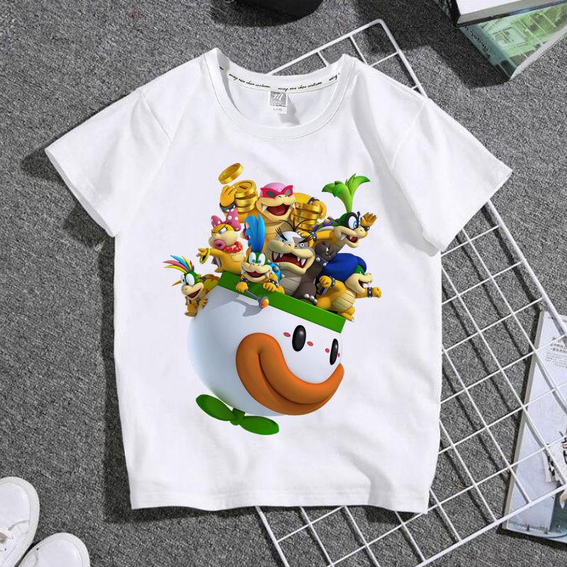 Children's round neck white cartoon game T-shirt