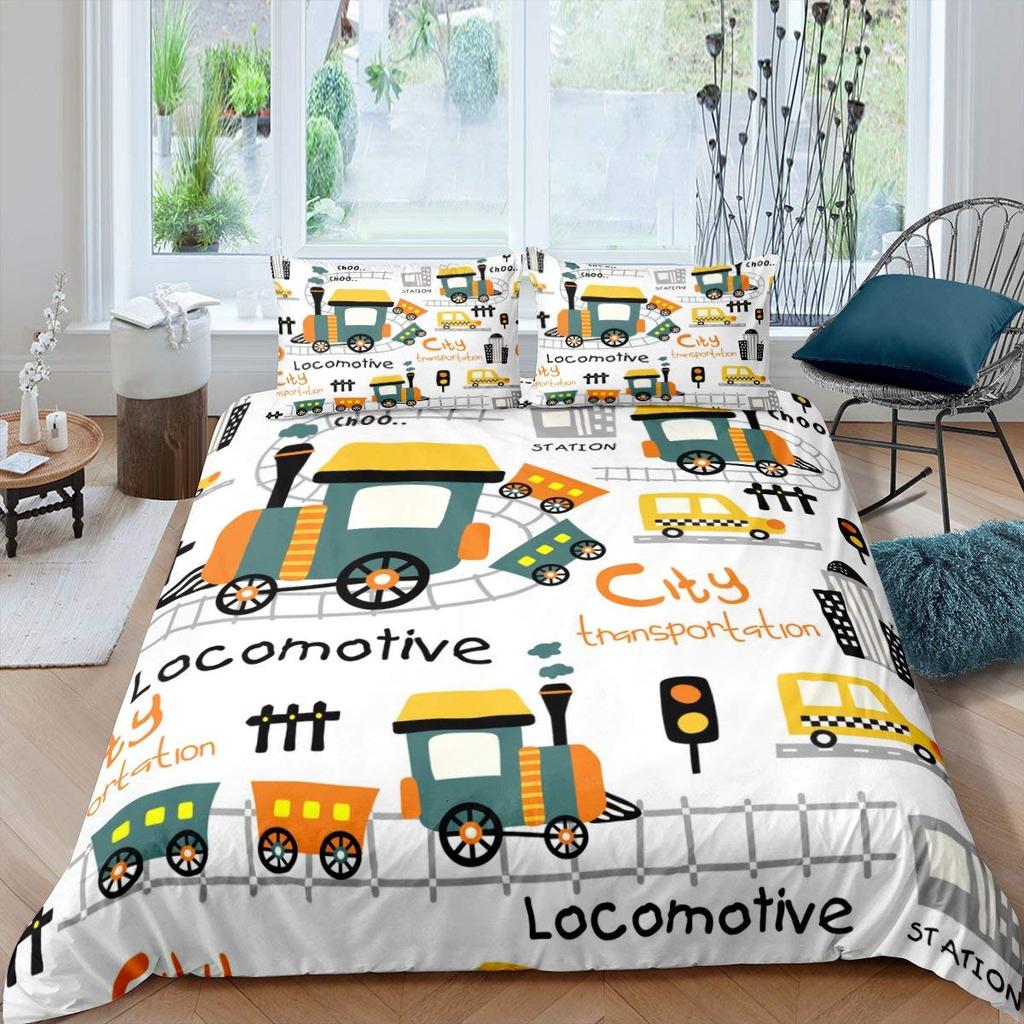 Cartoon Train Bedding Sets 2/3Pcs Duvet Cover Toy Car Truck Soft Quilt Cover Single Queen King Size Polyester Comforter Cover