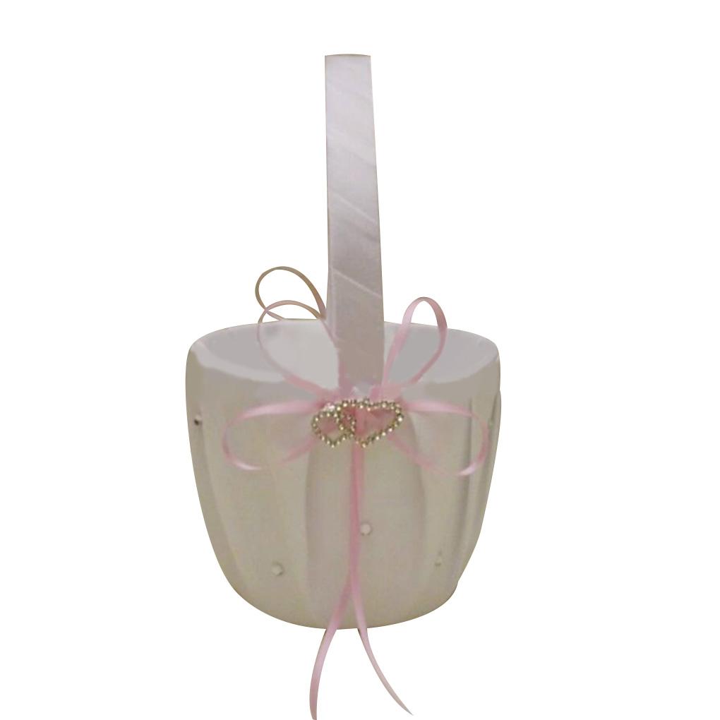 Colorful Bowknot Burlap Satin Wedding Ceremony Party Rose Flower Girls Basket