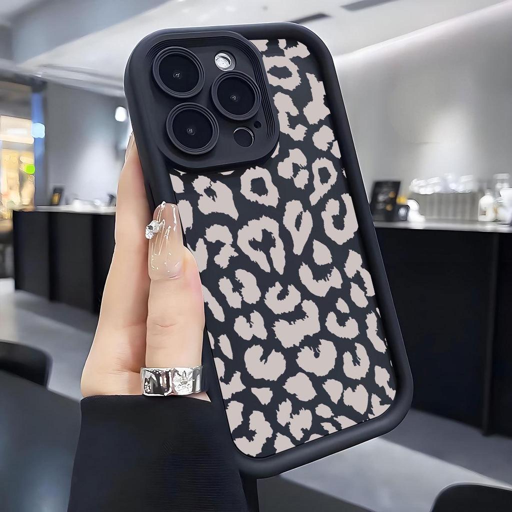 Серый леопардовый чехол для iPhone: Совместим с iPhone 14/15/16/17 Pro Max, Черный узор в канавках, Защитная крышка