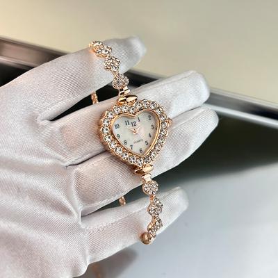 Элегантные кварцевые часы с сердечком из страз и бриллиантов, ремешок для часов, женские наручные часы с регулируемым браслетом, украшение на запястье