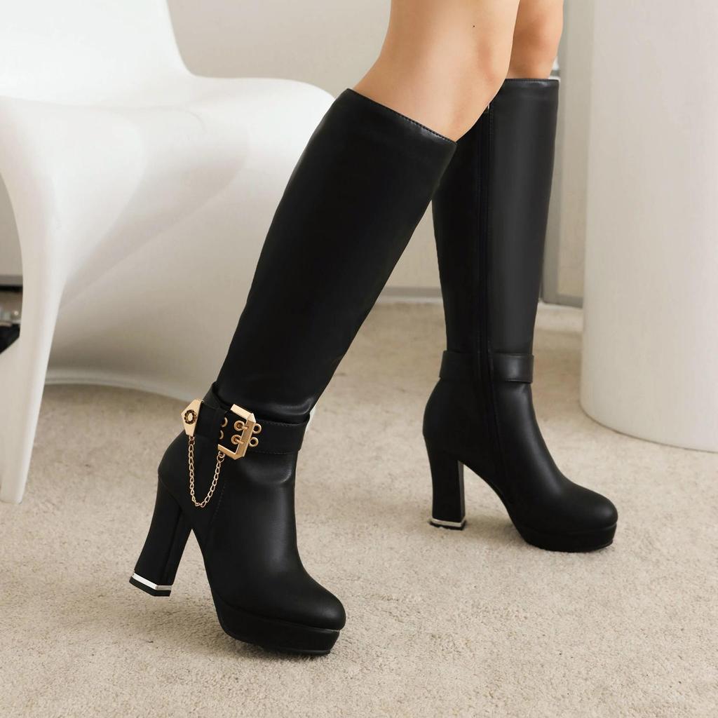 Women's High-heeled Boots, Autumn and Winter New European and American Style Waterproof Platform, Thick Heel, Large Roman Boots