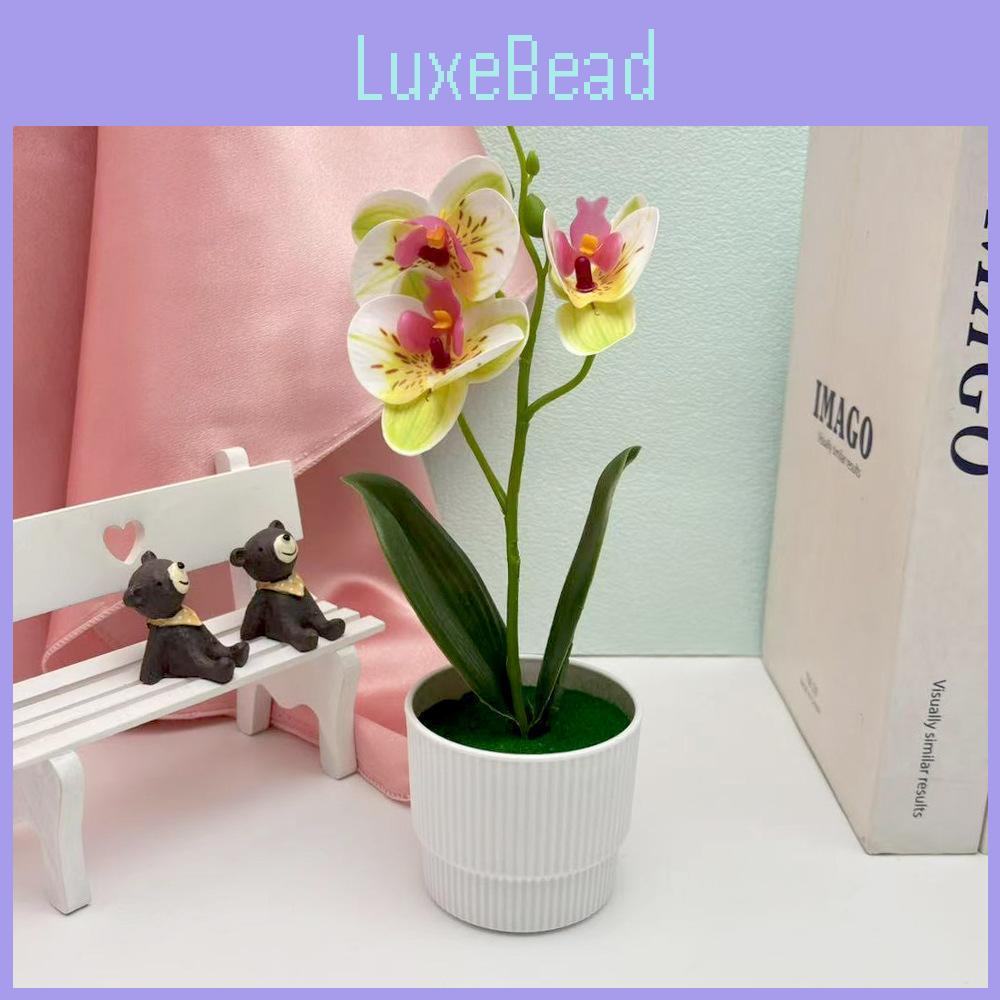 Faux Flowers Three Butterfly Orchid Green Plant For Home Decoration Office