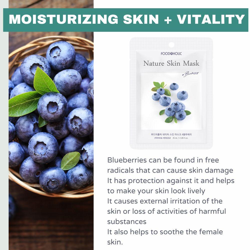 FoodaHolic Nature Skin Mask Черника 23 мл X 10 Листов - Антиоксидантная и Освежающая Тканевая Маска для Лица в Упаковке для Упругой Кожи (10 листов)