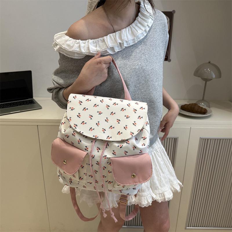 Женский цветочный рюкзак Стильный рюкзак для ноутбука Большой вместимости Студенческая школьная сумка Множество карманов Регулируемый ремень Нейлоновый рюкзак CLE