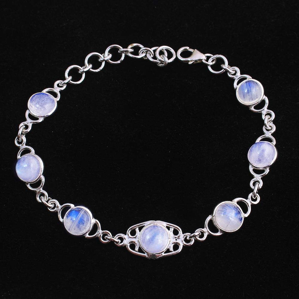 Браслет из натурального лунного камня, твердое серебро 925 пробы, ювелирные изделия ручной работы из камня