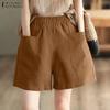Women Summer Elastic Waist Solid Color Loose Short Pants