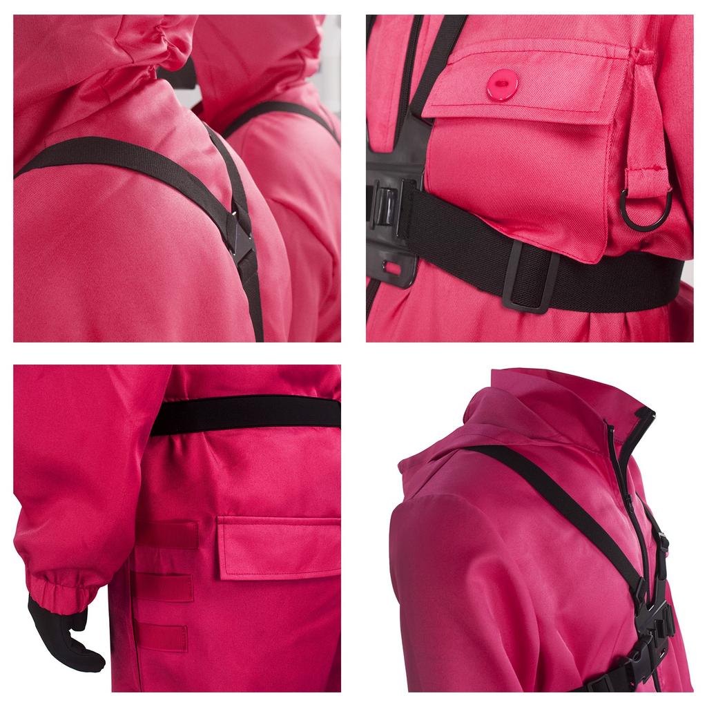 Adult Long Sleeved Solid Color Red Jumpsuit Cosplay Clothing