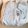 Cute Plaid Penguin Long Sleeve Pajama Set Women Soft Cloud Cotton Loungewear