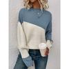 Womens Block Funnel Neck Pullover Sweater Soft High Elasticity Acrylic Knit Fabric Long Sleeve Drop Shoulder Design Perfect for Fall and Winter