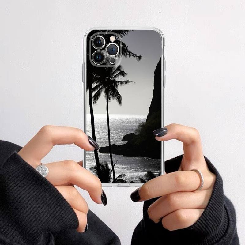 Черно-белые пальмовые листья пальмы Чехол для телефона Для iPhone 14 13 12 11 Pro Max XS X XR SE 2020 6 7 8 Plus Mini Прозрачный корпус
