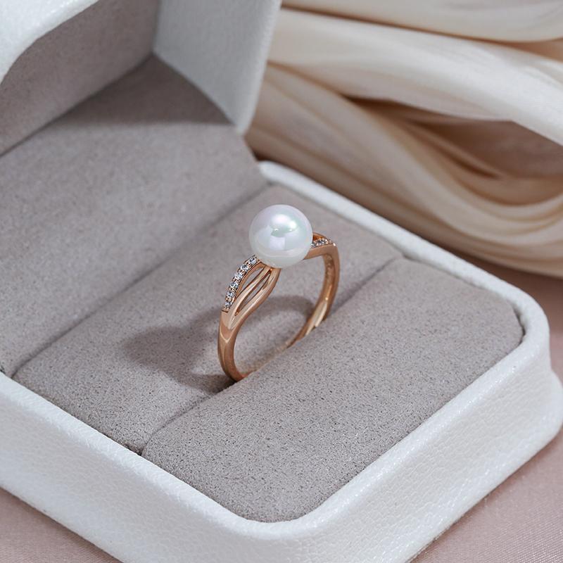 Тонкое женское кольцо с имитацией жемчуга, под золото