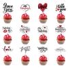 12Pcs Sweet Valentine Day Cupcake Toppers Heart Shape Letter Print Cake Topper Decoration Food Appetizer Stand