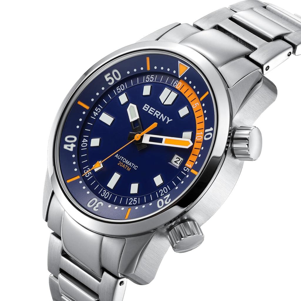 BERNY Diver's Watch Men's Automatic Watch Men's Diving Watch Automatic Mechanical Watch 20ATM Waterproof Sapphire Glass Super Luminous Diver's Watch