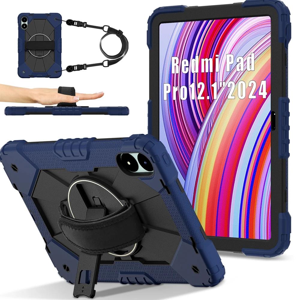 For Xiaomi Redmi Pad Pro 2024 5G 12.1 inch Case Kids Safe Silicon PC Shoulder Strap Shockproof Armor Stand Tablet Cover