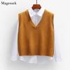 Модный осенний женский свитер, жилет с v-образным вырезом, короткий пуловер без рукавов, свободный вязаный жилет, женский джемпер, вязаные свитера 22783