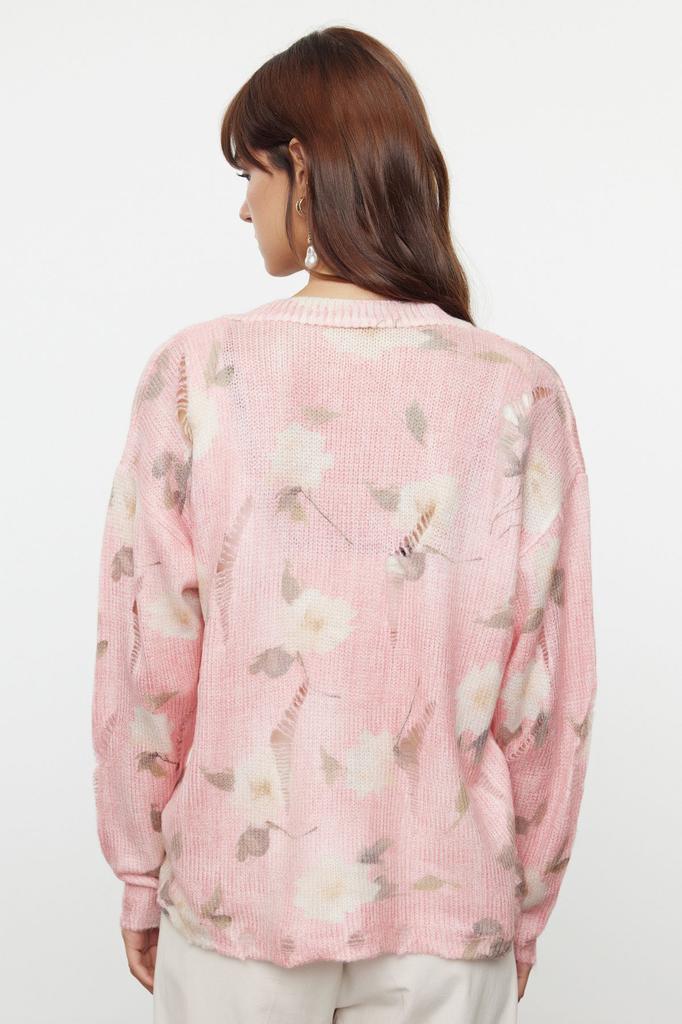 Женский модный стильный кардиган Розовый мягкий фактурный принт с детальным трикотажным кардиганом